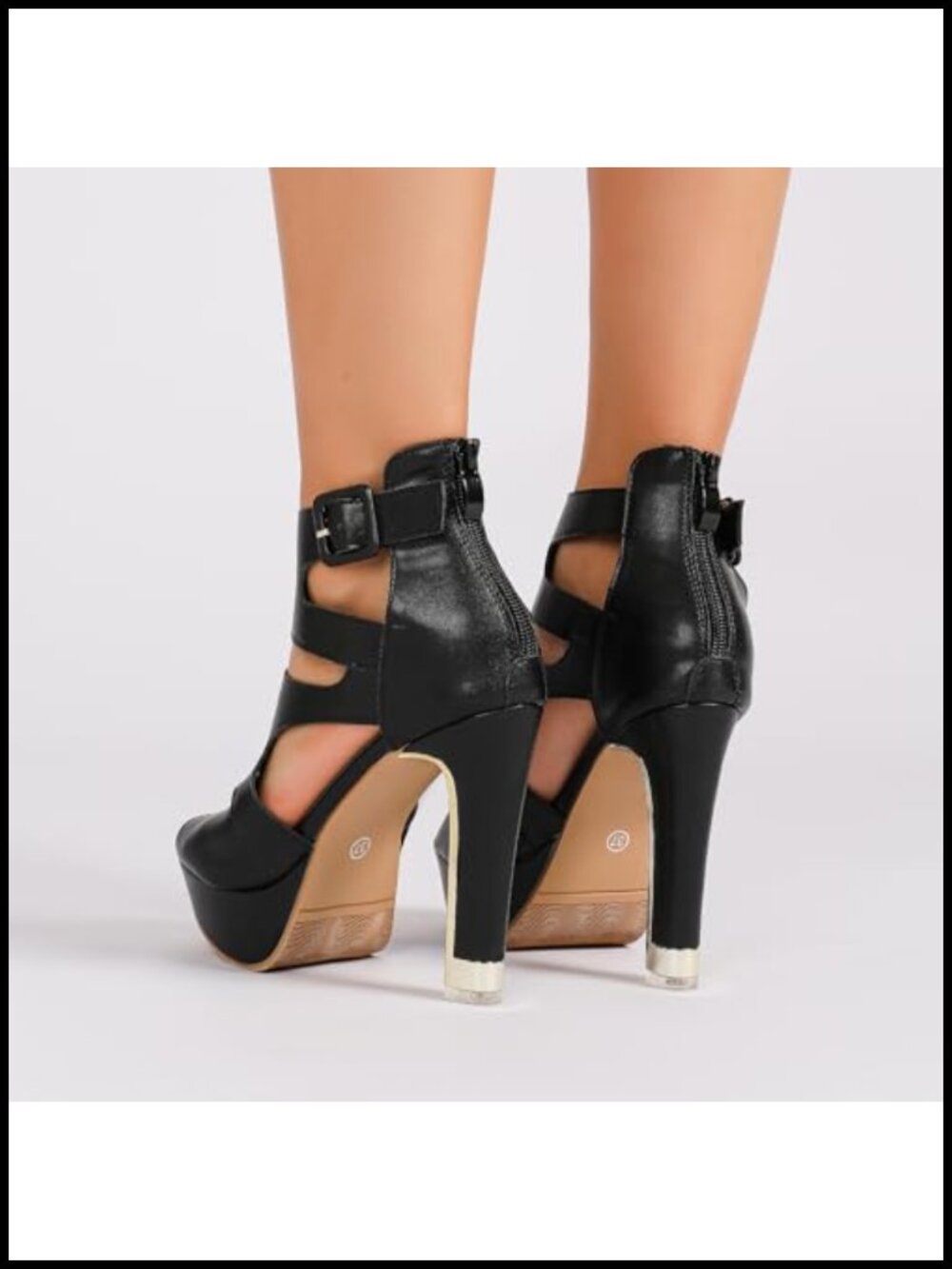 Chunky High Heels Sandals Ankle Strap Peep Toe Zip Platform Party PU - Picture 3 of 6